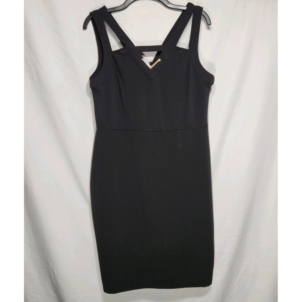 Luxology‎ Dress Womens Size Large Black Strappy V-neckline With Gold Accent